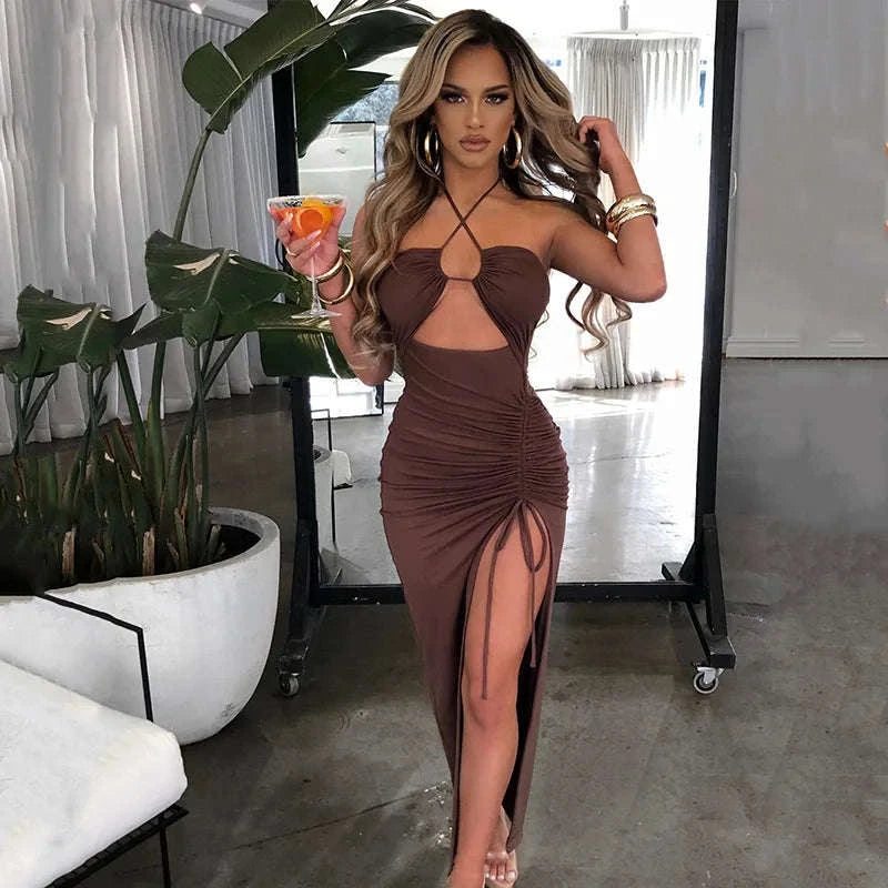 Sleeveless Sexy Bodycon Club Dress-M / Brown