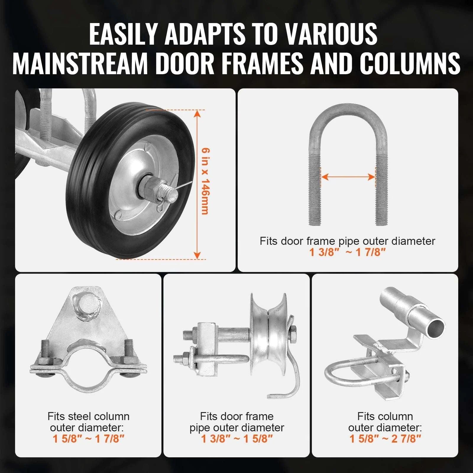 Sliding Gate Roller Kit with 6" Wheels – Heavy Duty 600 lb Support-600 lbs / United States