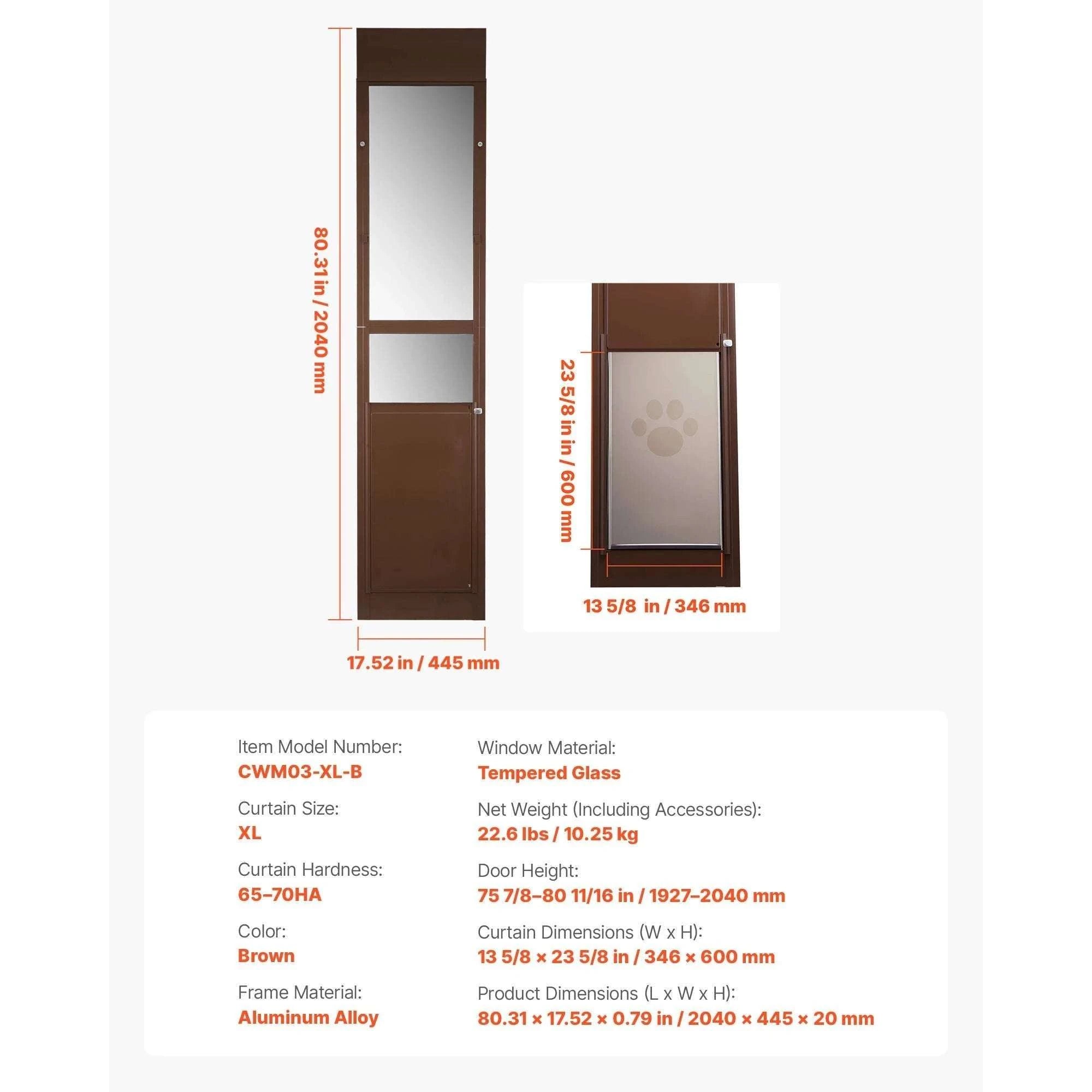 Sliding Glass Dog Door with Lock – Adjustable Aluminum Pet Panel-75 to 81in L / United States