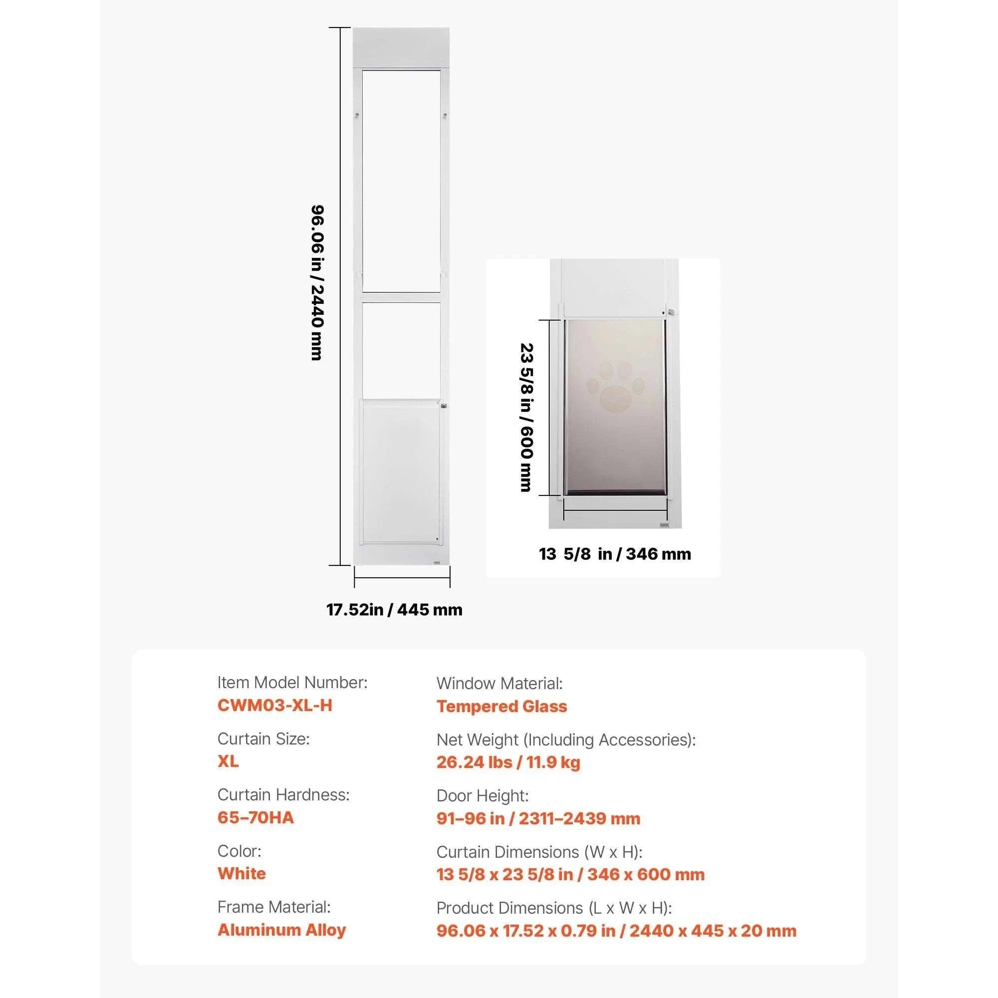 Sliding Glass Dog Door with Lock – Adjustable Aluminum Pet Panel-75 to 81in L / United States