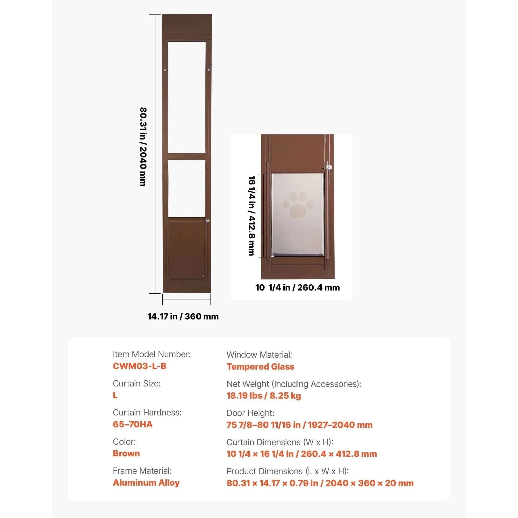 Sliding Glass Dog Door with Lock – Adjustable Aluminum Pet Panel-75 to 81in L / United States