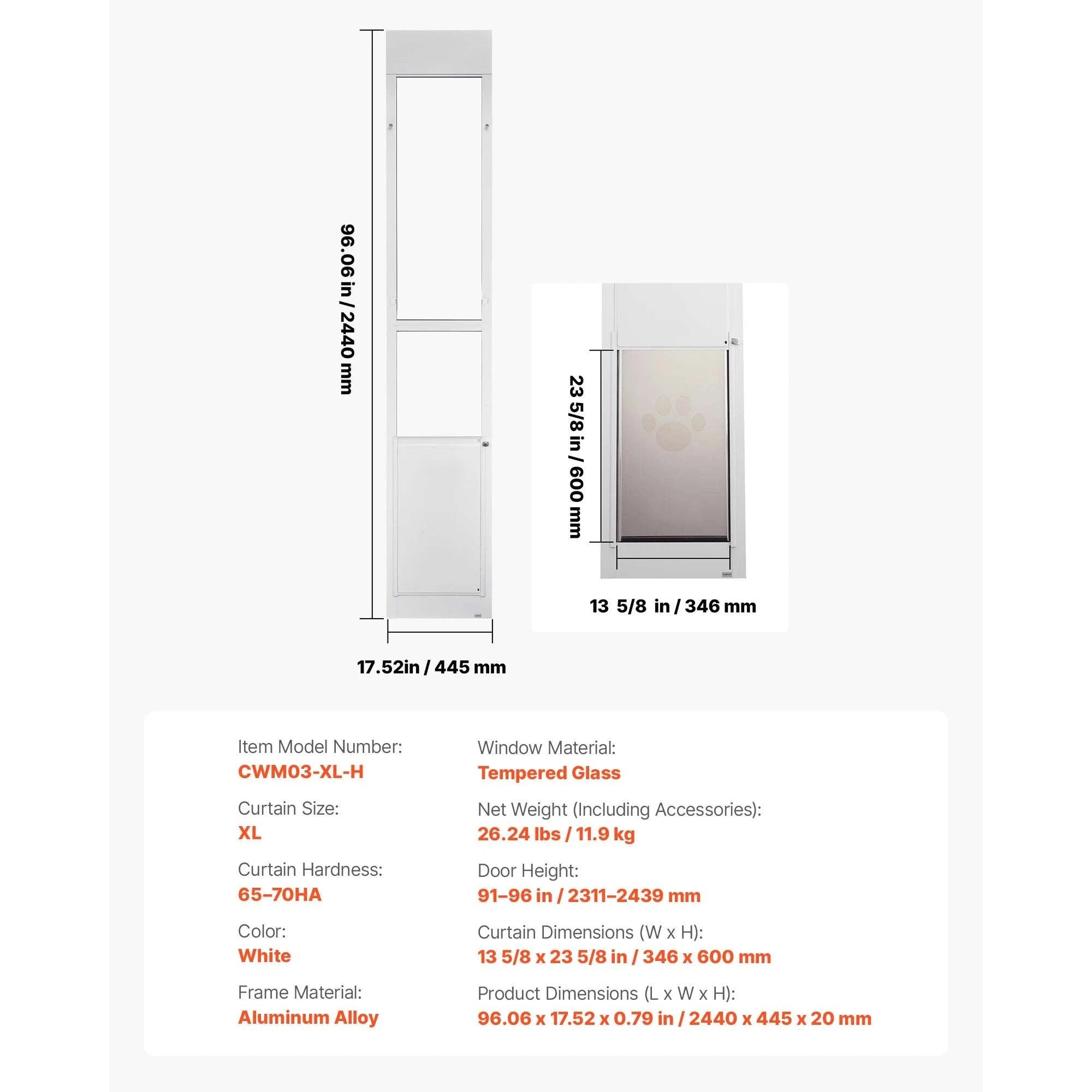Sliding Glass Dog Door with Lock – Adjustable Aluminum Pet Panel-75 to 81in L / United States