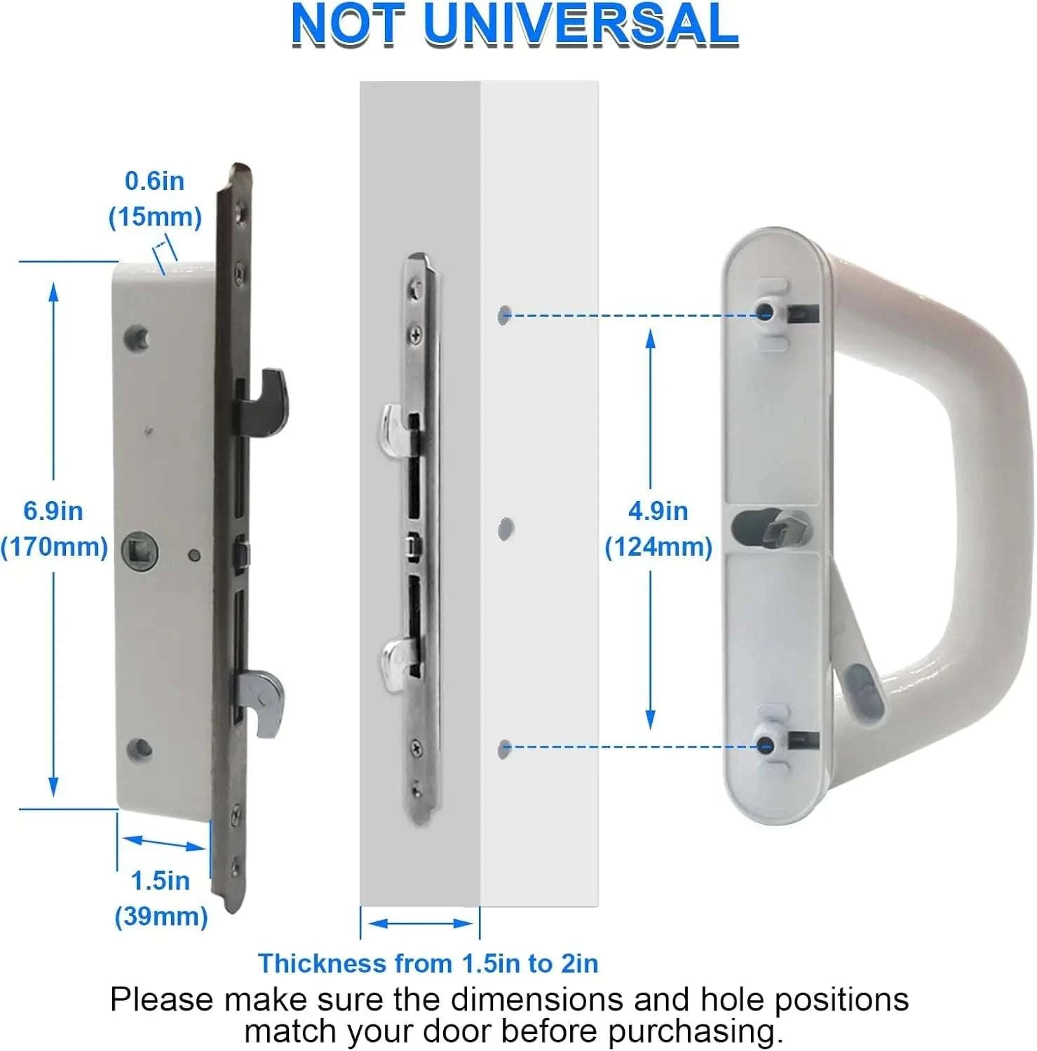 Sliding Patio Door Handle Set with Key Lock, Reversible Fit 1.5–2in-United States