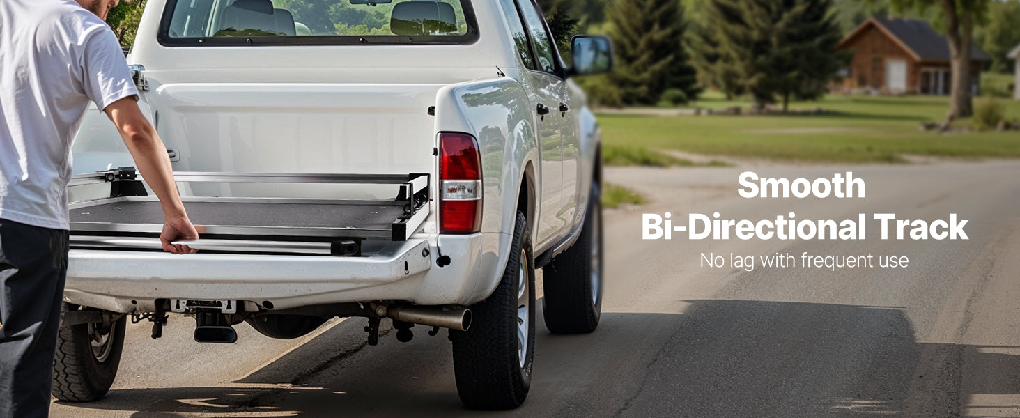 1000 lb Sliding Truck Bed Organizer with 6 Movable Rings and 2-Position Slide-Out Tray