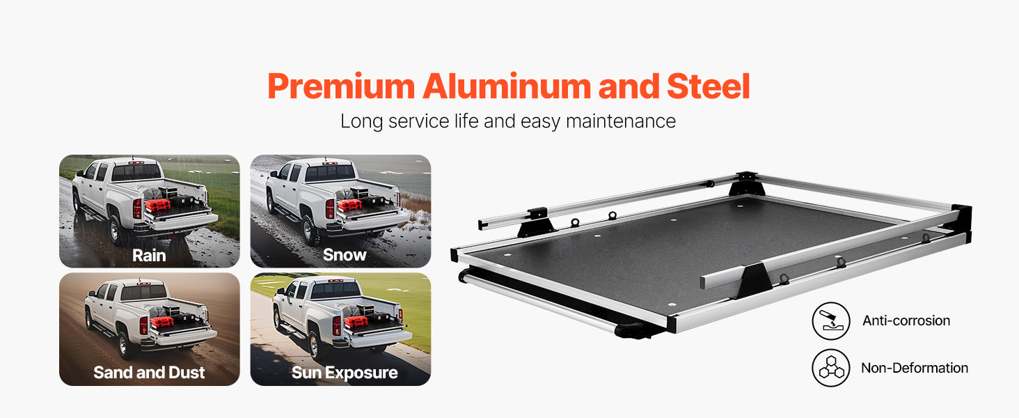 1000 lb Sliding Truck Bed Organizer with 6 Movable Rings and 2-Position Slide-Out Tray