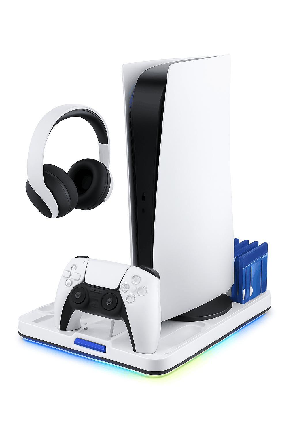 Slim Console Cooling Stand with RGB Light, Dual Controller Charger, 15 Game Slots and Headset Holder-United States / S2001