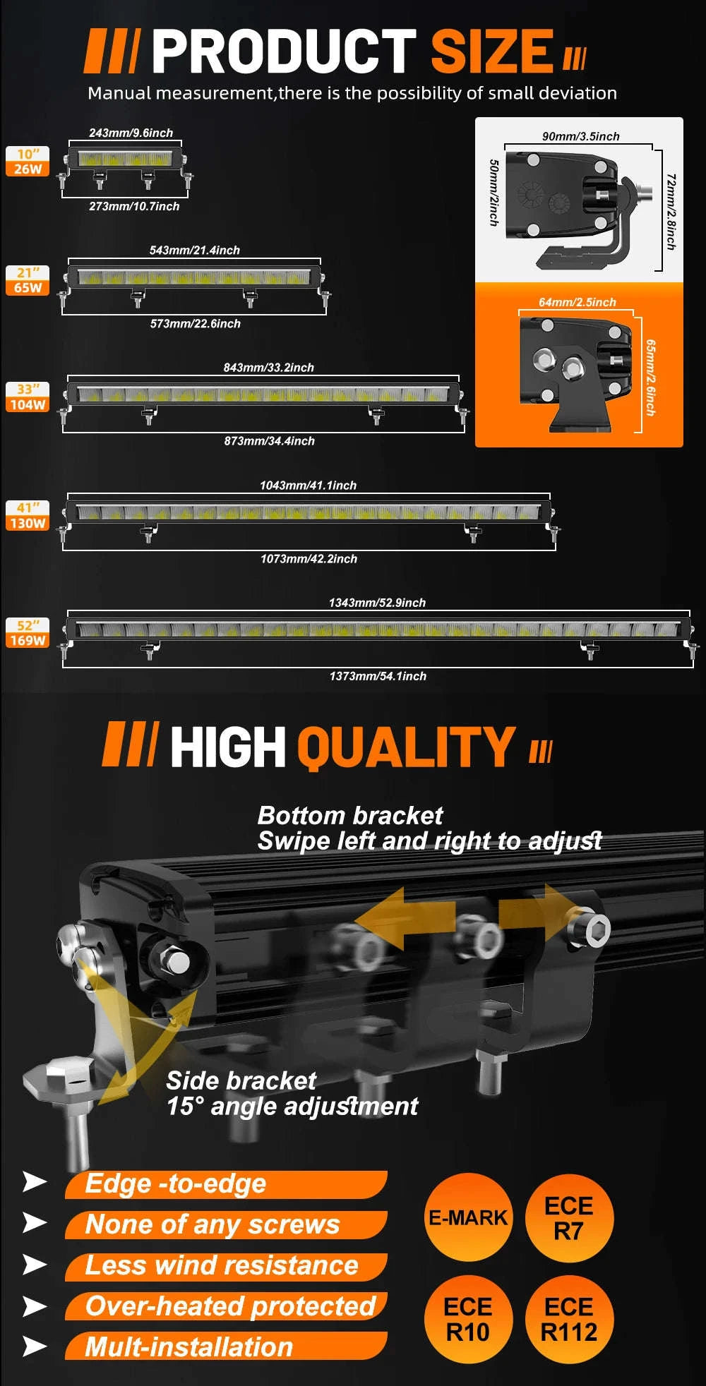 Slim LED Light Bar White & Amber 42 Inch 6500K 3500K DRL 30000LM 12V 24V-32inch / spain