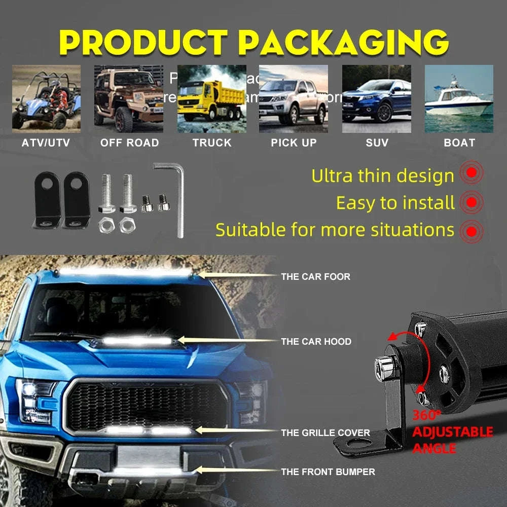 Slim Single Row LED Light Bar 12V 24V IP68 6000K-20inch led bar
