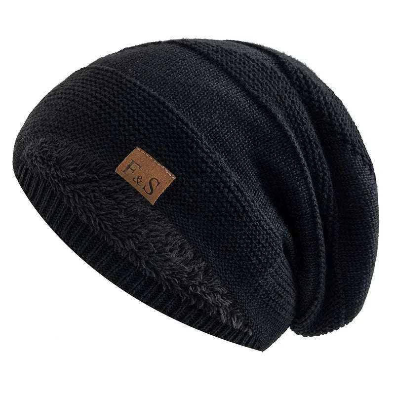 Slouchy Winter Hat with Fur Lining for Warm Casual Wear-White / 56cm-60cm
