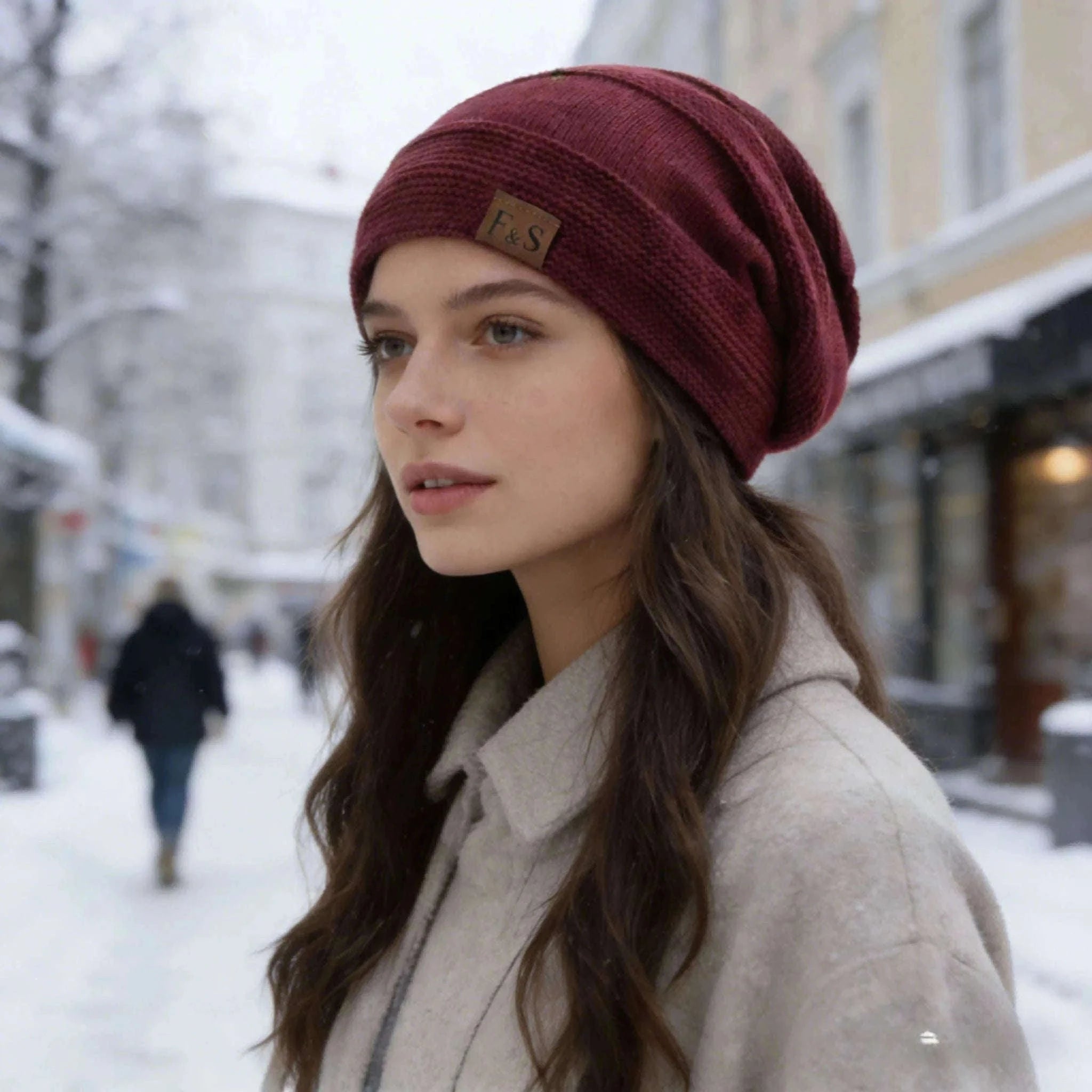Slouchy Winter Hat with Fur Lining for Warm Casual Wear-White / 56cm-60cm