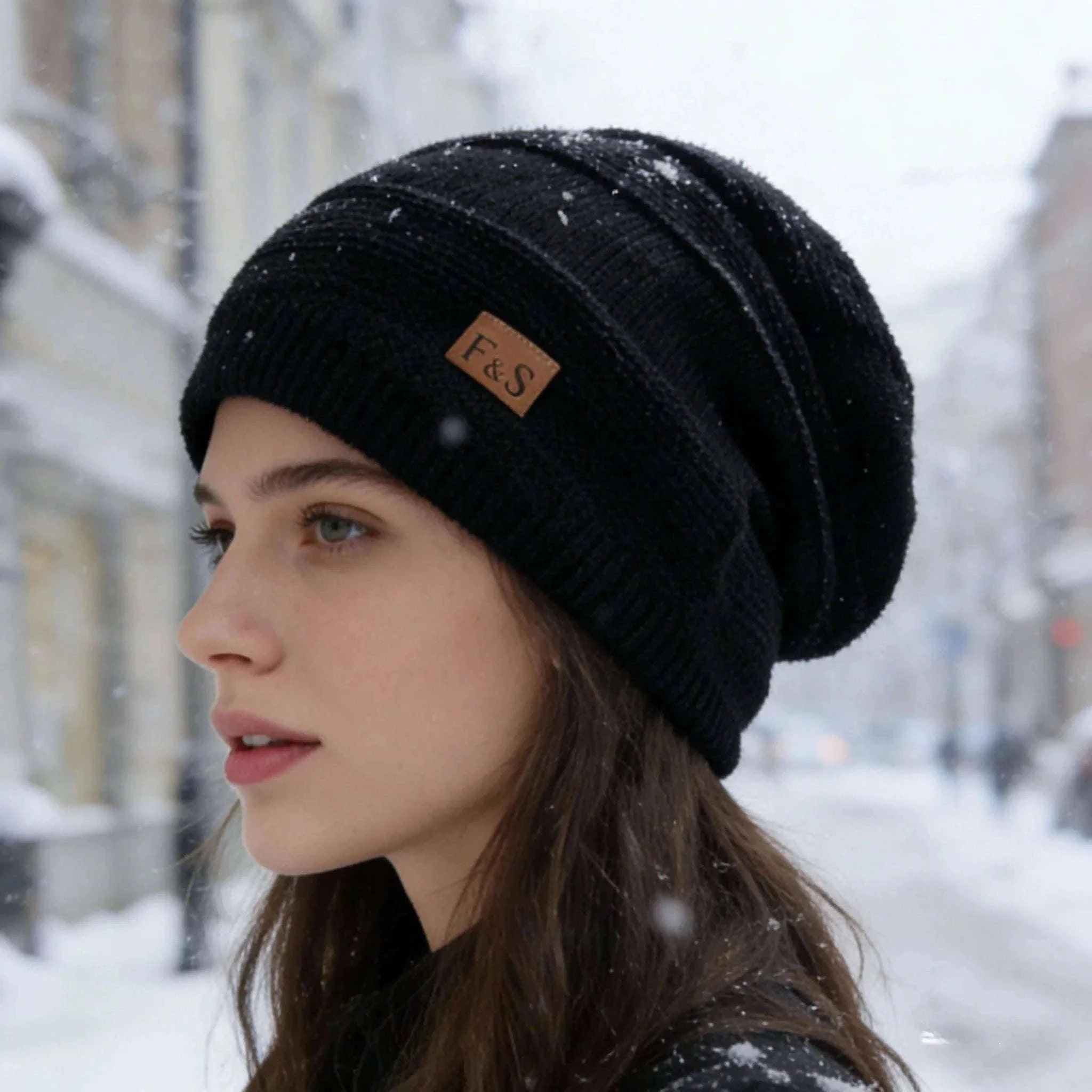 Slouchy Winter Hat with Fur Lining for Warm Casual Wear-White / 56cm-60cm