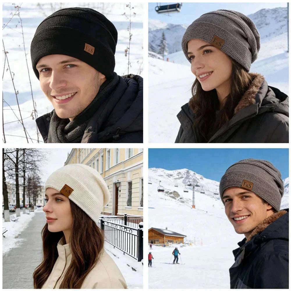 Slouchy Winter Hat with Fur Lining for Warm Casual Wear-White / 56cm-60cm