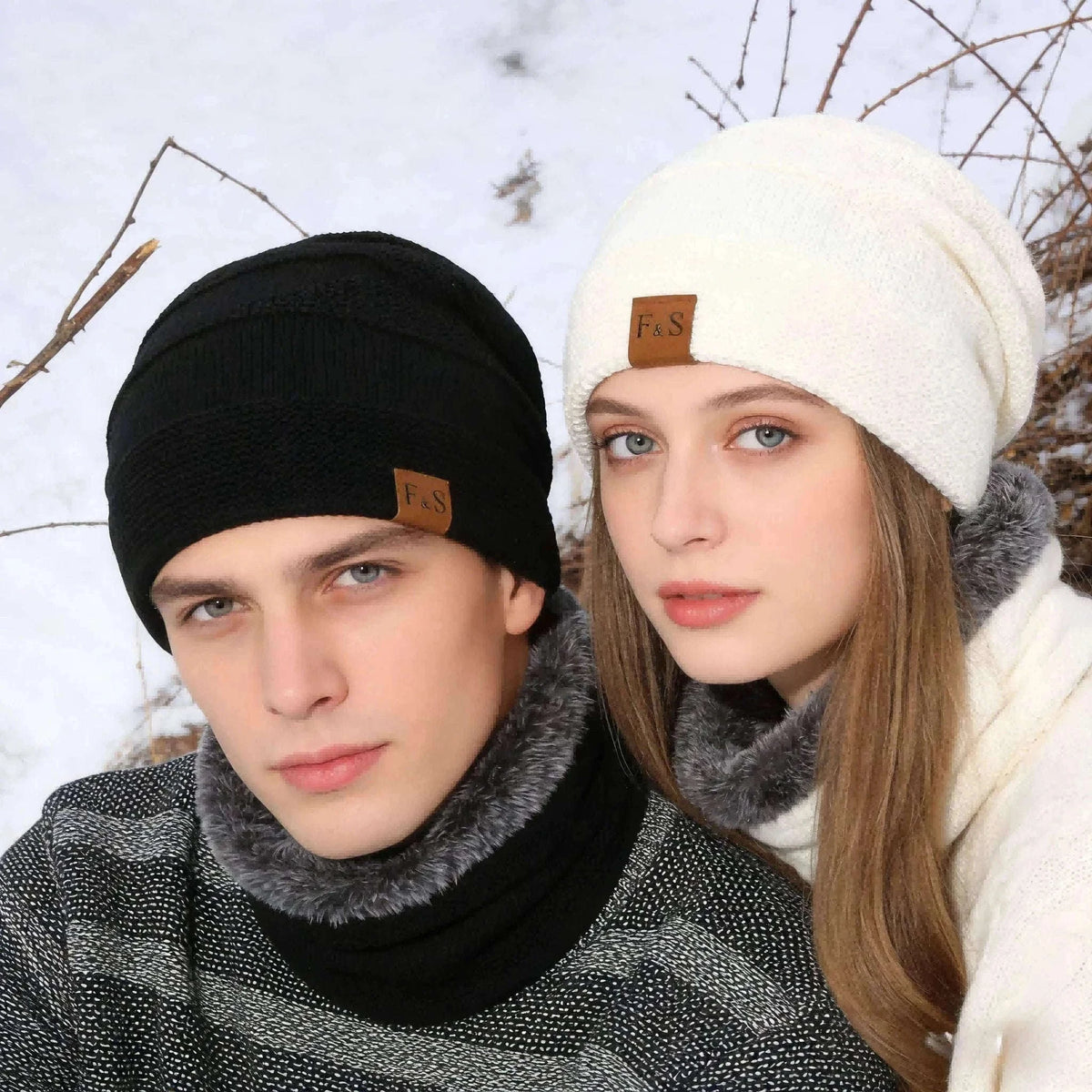 Slouchy Winter Hat with Fur Lining for Warm Casual Wear-White / 56cm-60cm