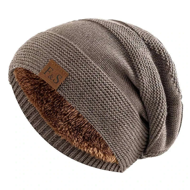 Slouchy Winter Hat with Fur Lining for Warm Casual Wear-White / 56cm-60cm