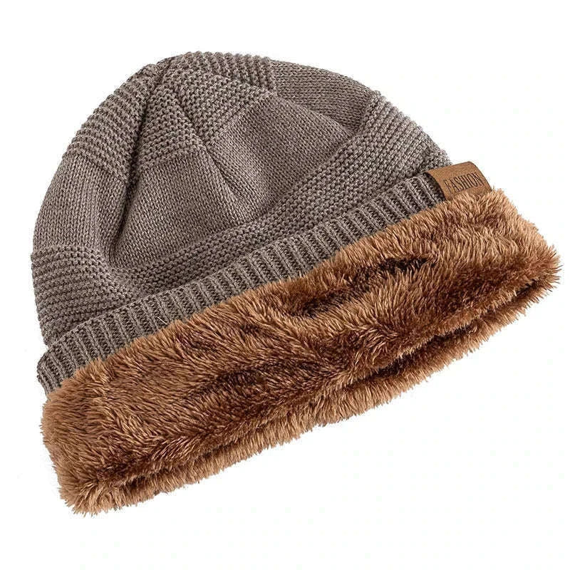 Slouchy Winter Hat with Fur Lining for Warm Casual Wear-White / 56cm-60cm
