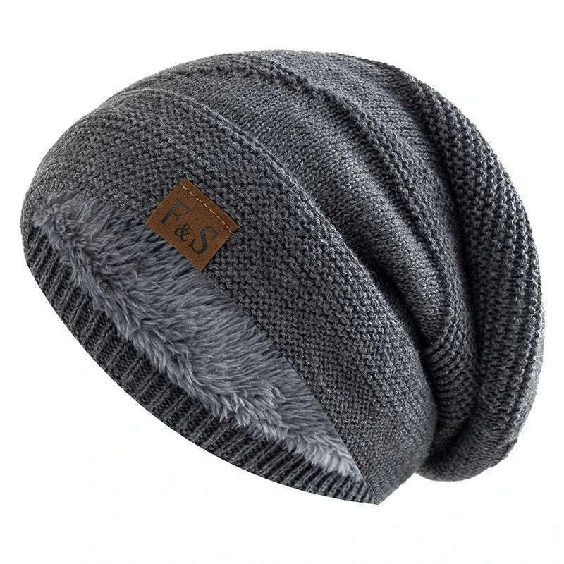 Slouchy Winter Hat with Fur Lining for Warm Casual Wear-White / 56cm-60cm