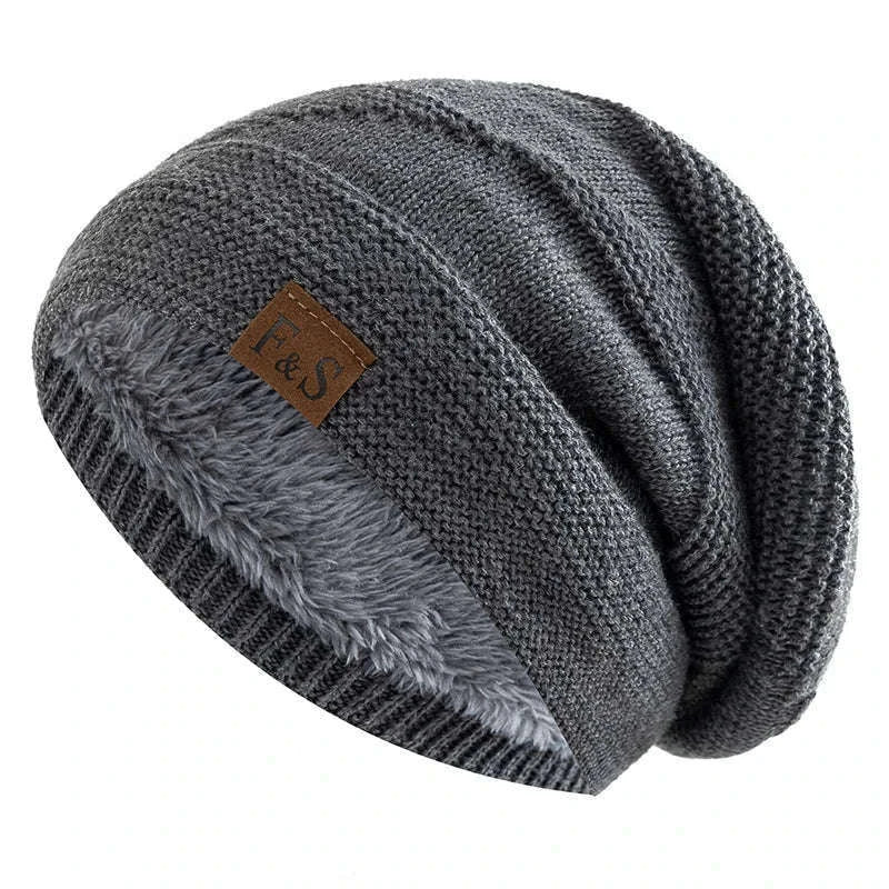 Slouchy Winter Hat with Fur Lining for Warm Casual Wear-White / 56cm-60cm