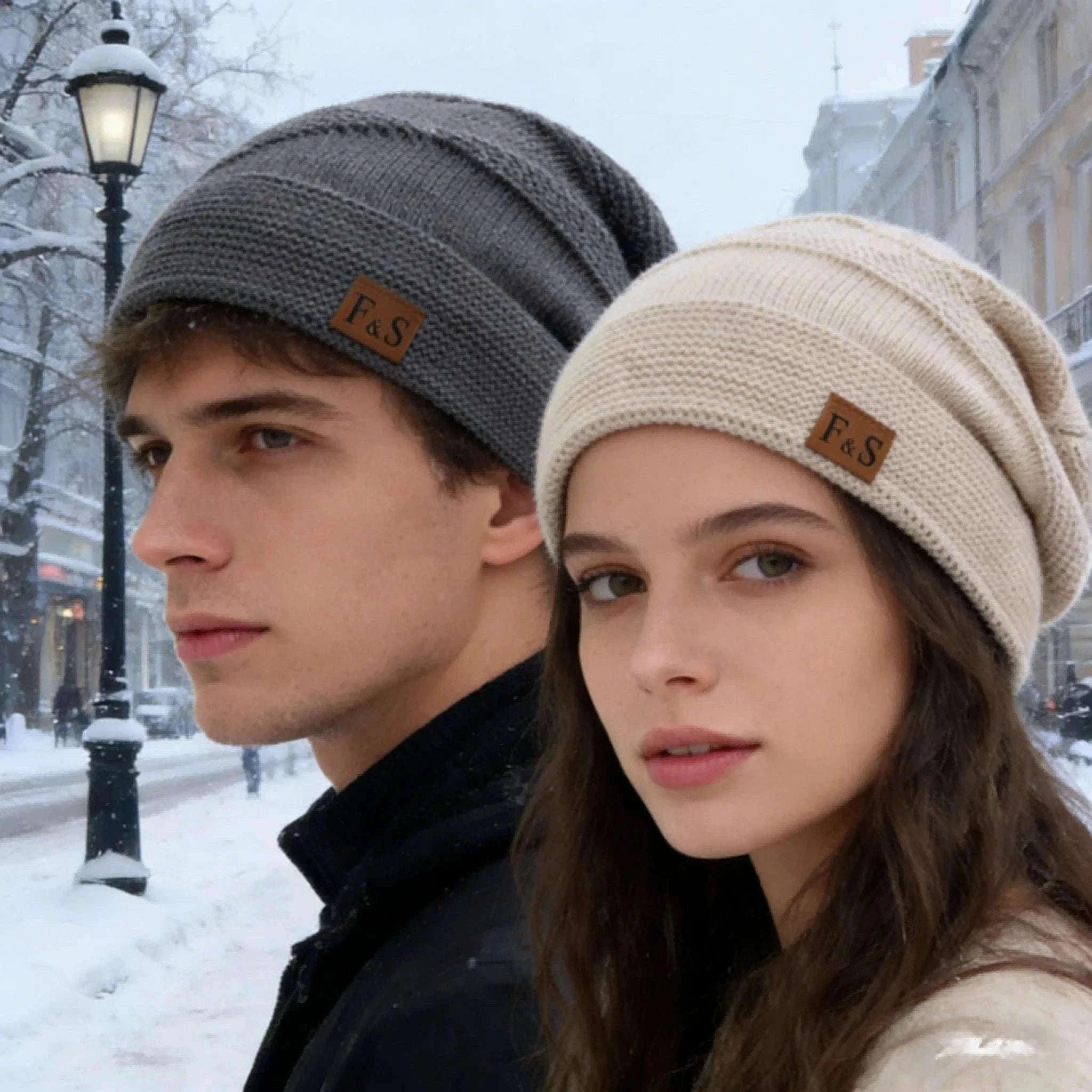 Slouchy Winter Hat with Fur Lining for Warm Casual Wear-White / 56cm-60cm