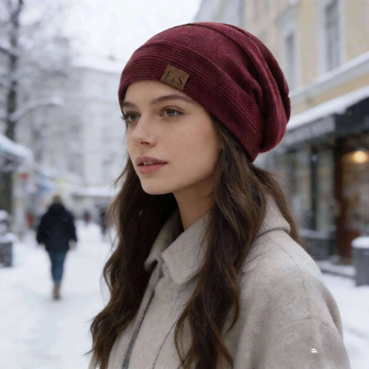 Slouchy Winter Hat with Fur Lining for Warm Casual Wear-White / 56cm-60cm