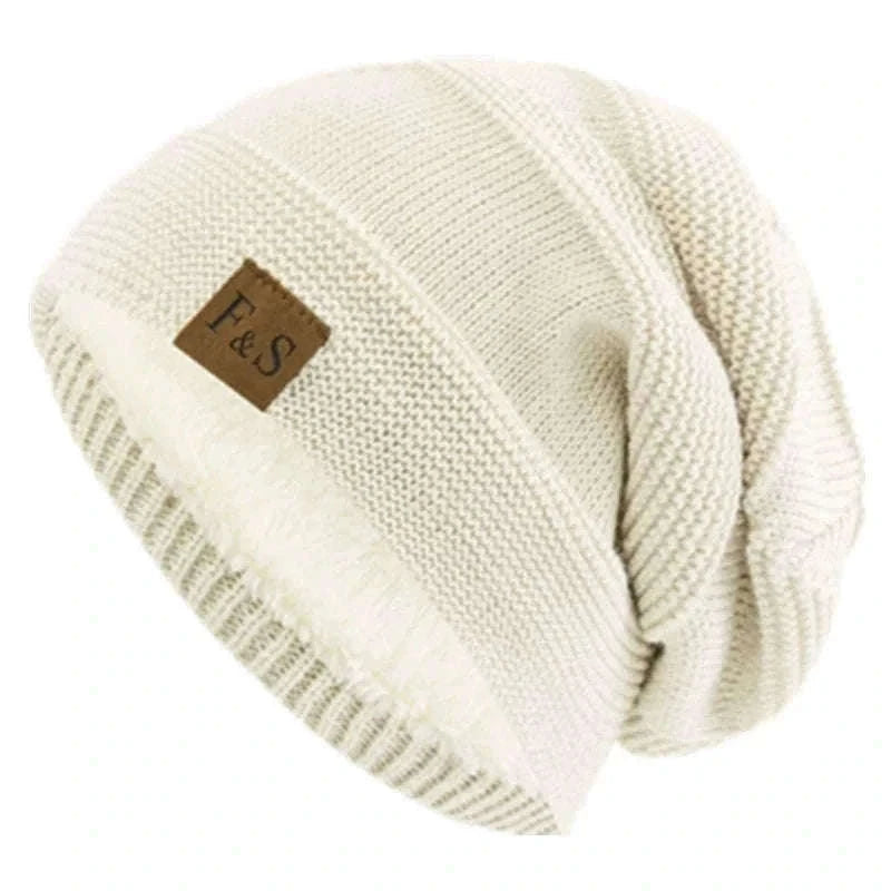 Slouchy Winter Hat with Fur Lining for Warm Casual Wear-White / 56cm-60cm