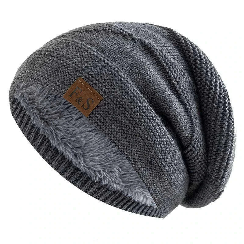 Slouchy Winter Hat with Fur Lining for Warm Casual Wear-White / 56cm-60cm