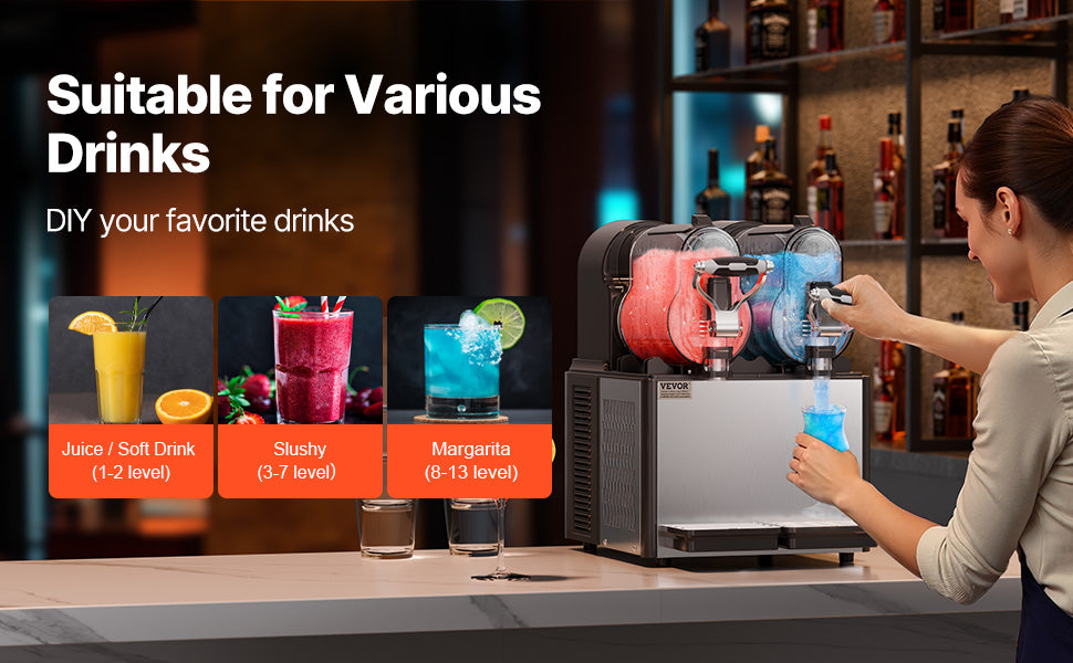 Commercial Slushy Machine with Dual 3L Tanks & Temperature Control