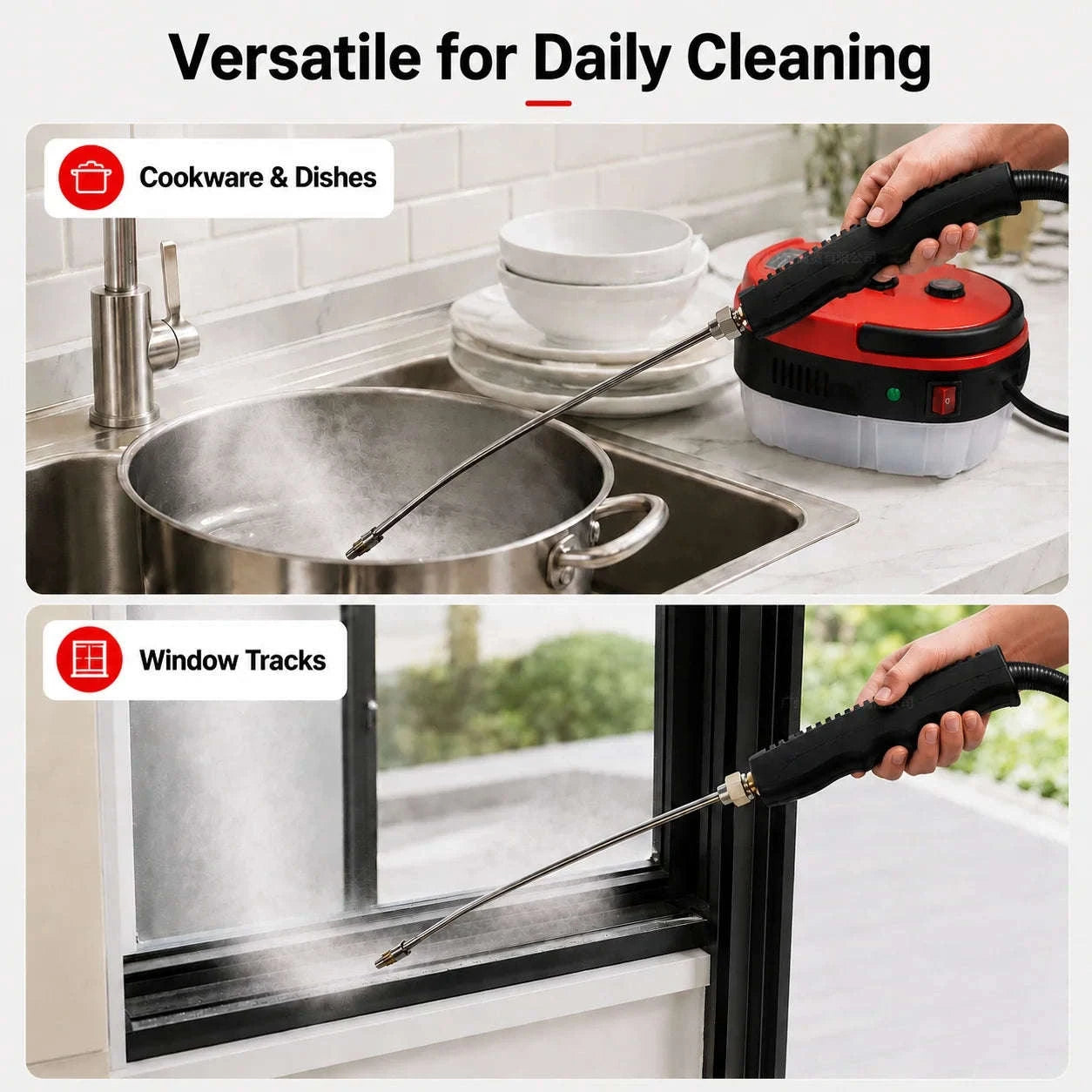 Small Portable High-Pressure Steam Cleaner with Brush Heads and Extended Hose-White / United States