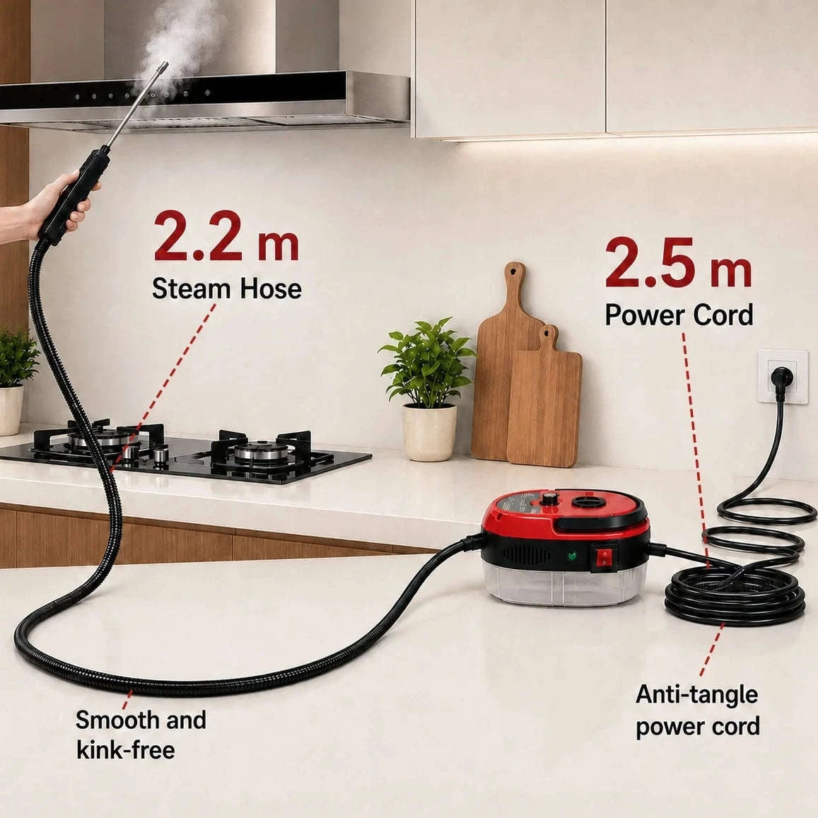 Small Portable High-Pressure Steam Cleaner with Brush Heads and Extended Hose-White / United States