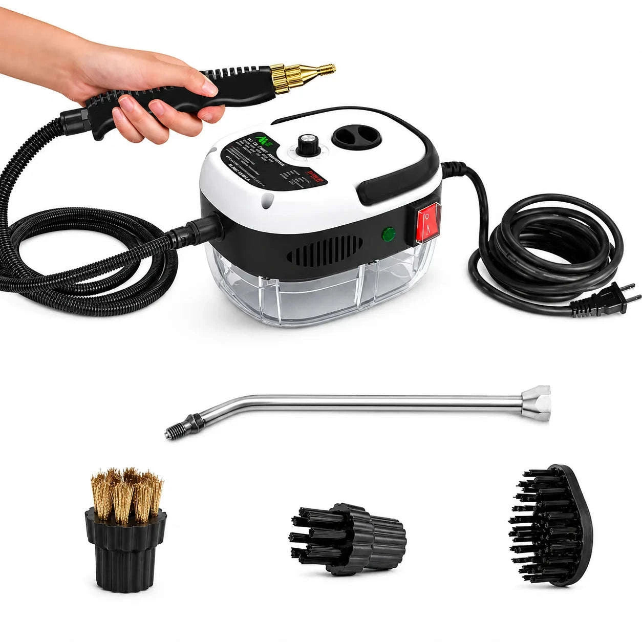 Small Portable High-Pressure Steam Cleaner with Brush Heads and Extended Hose-White / United States