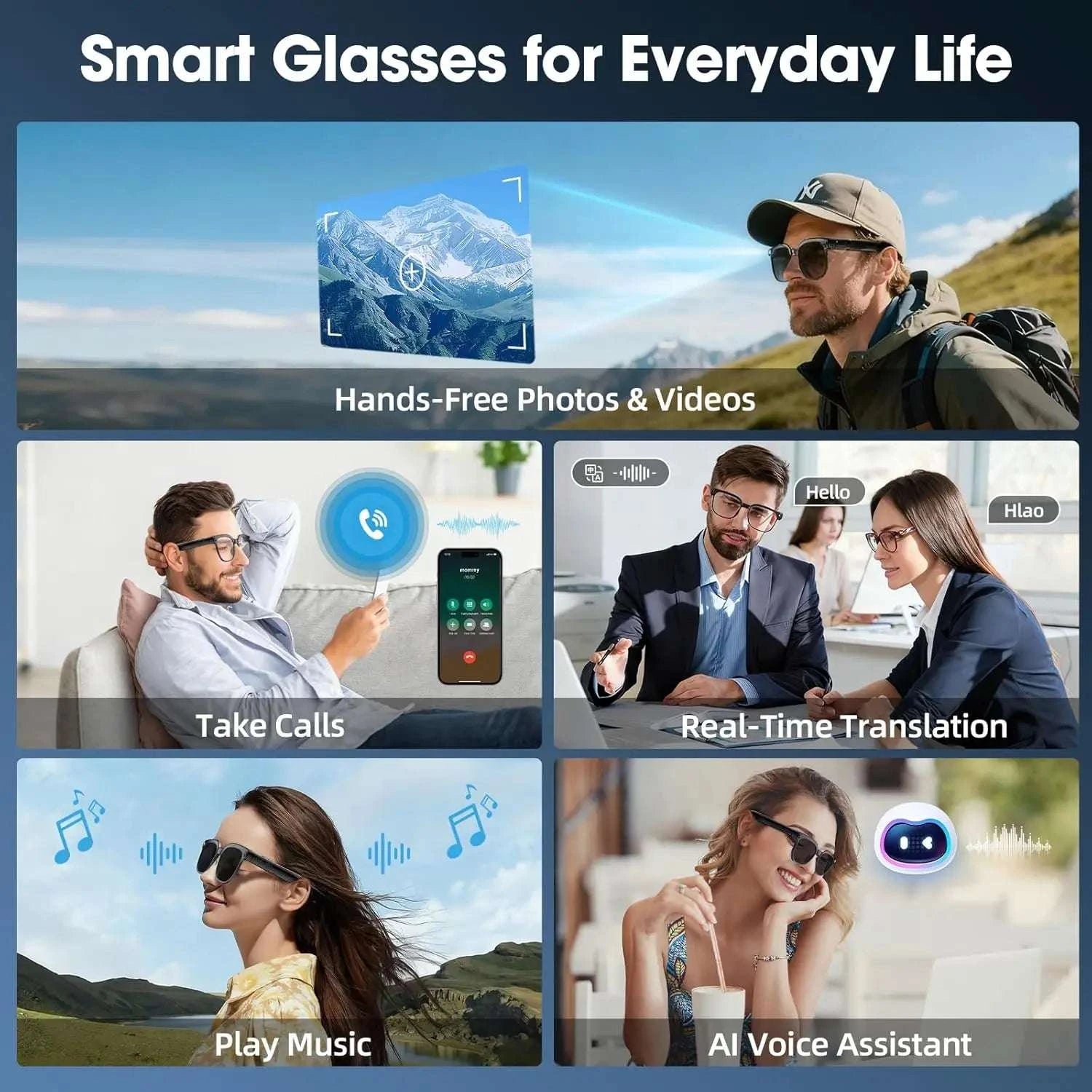 Smart AI Glasses 1080P Camera Bluetooth Calls Translation-Change color / China Mainland