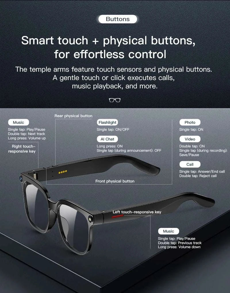 Smart AI Glasses 1080P Camera Bluetooth Calls Translation-Change color / China Mainland