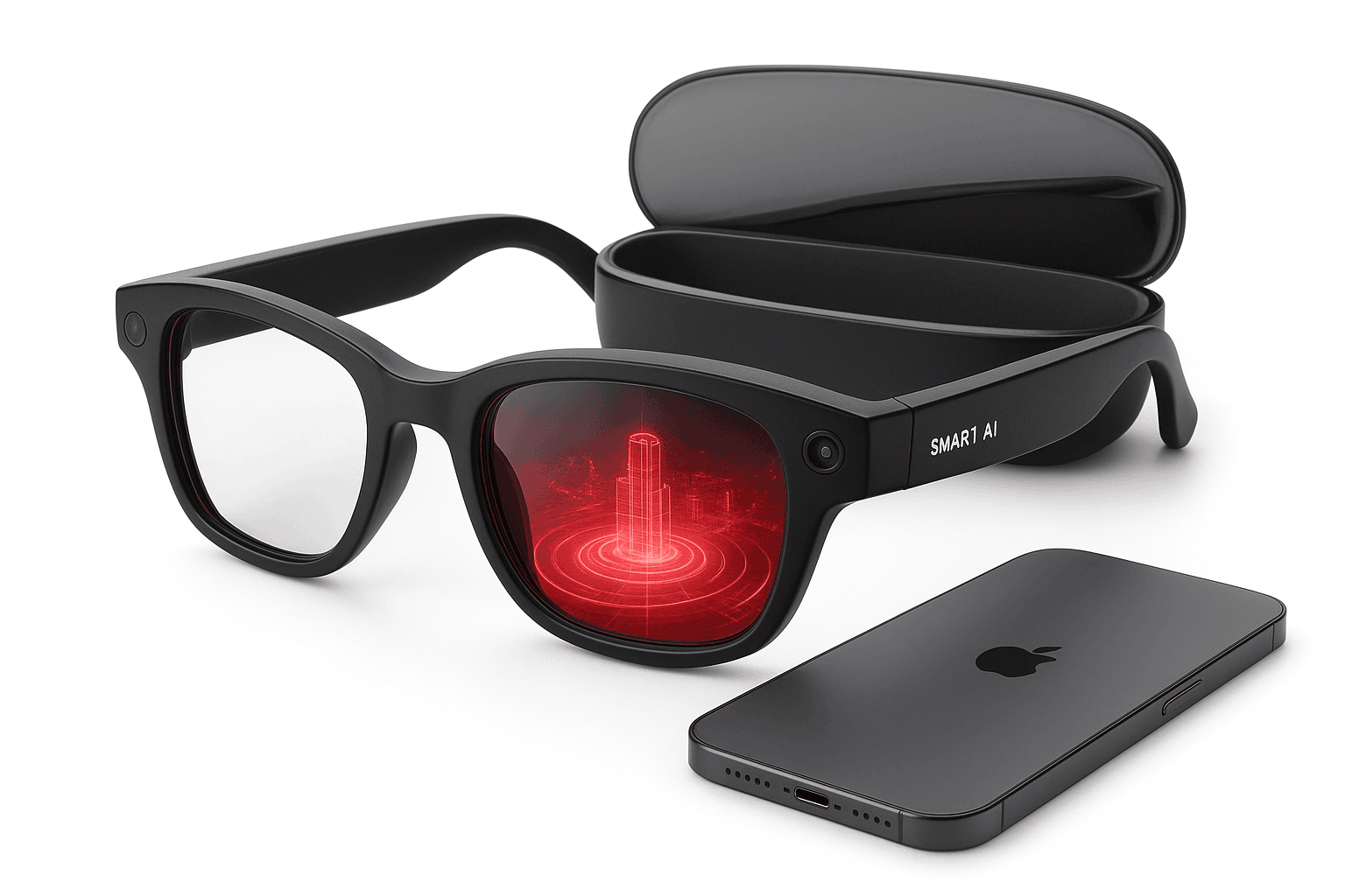 Smart AI Glasses 1080P HD Camera 32GB Storage Charging Case-Black Blue Light A