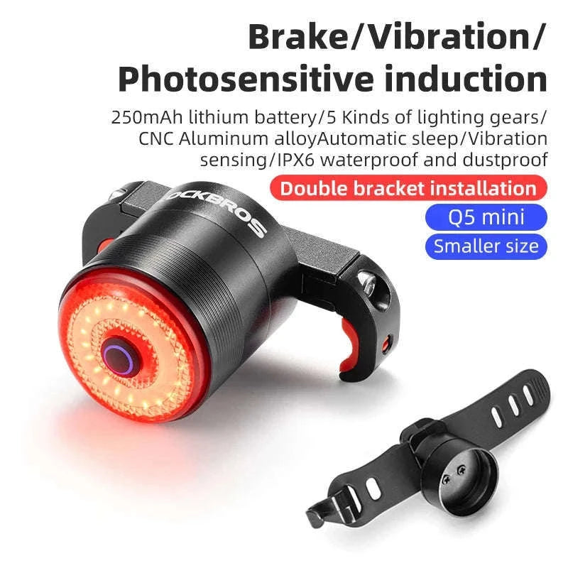 Smart Auto Brake Sensing Bike Tail Light IPX6 USB-C Rear Light-Q5 Mini