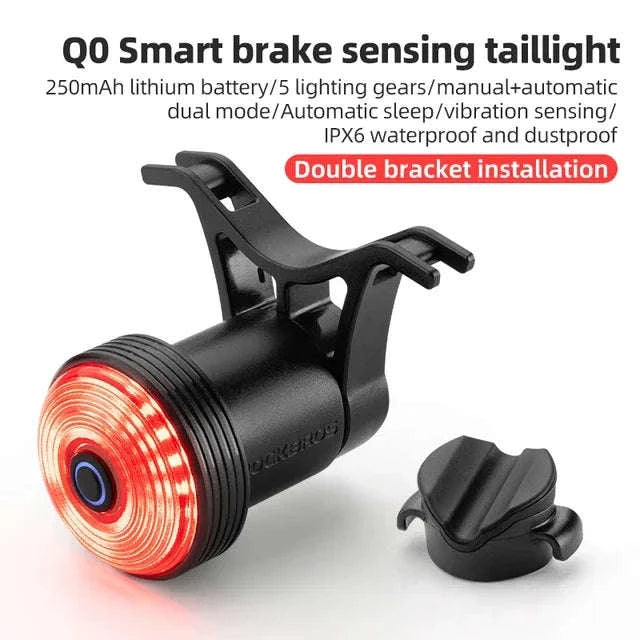 Smart Auto Brake Sensing Bike Tail Light USB Rechargeable IPX6-Q0