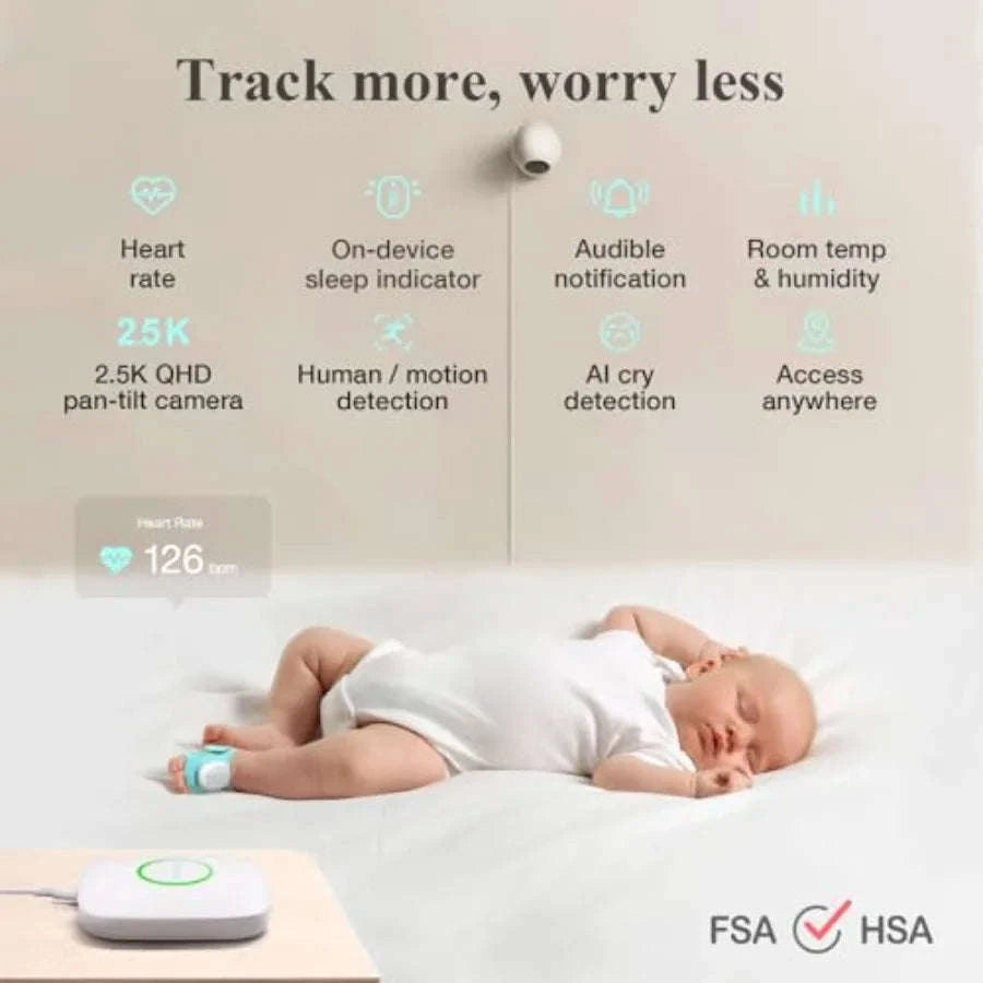 Smart Baby Sock Monitor and 2.5K PTZ Nursery Camera-United States / lightblue
