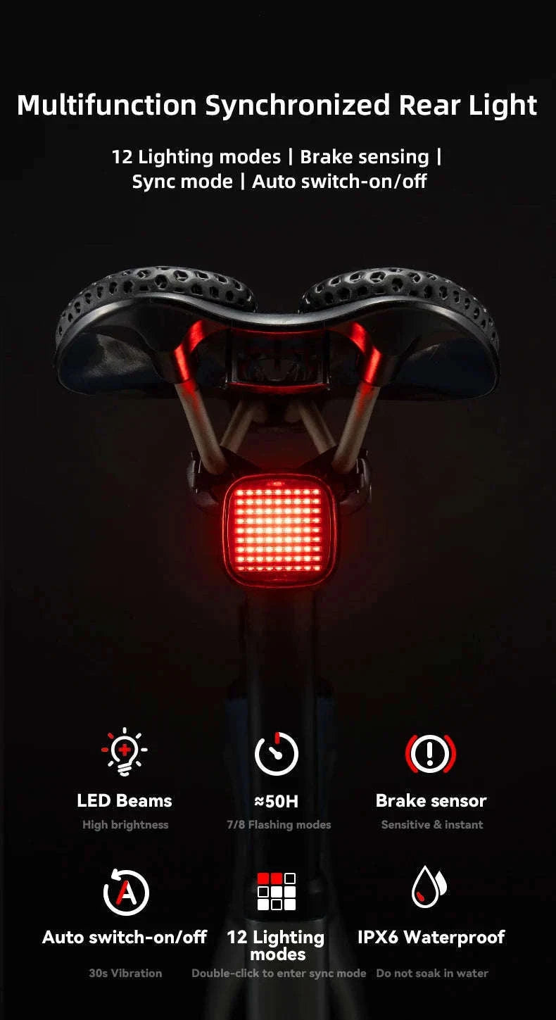 Smart Bike Rear Light with Brake Sensing & Sync Mode-smart R7