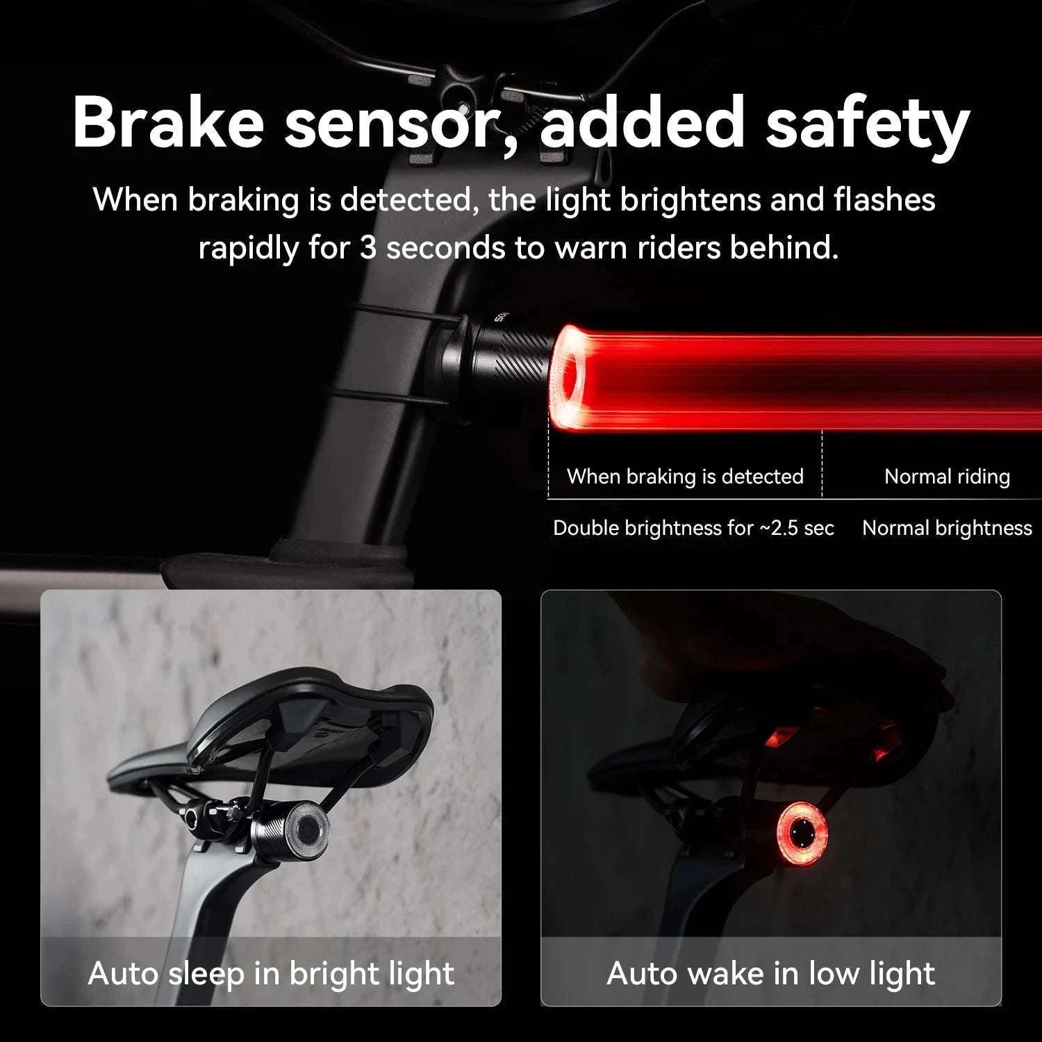 Smart Bike Tail Light with Brake Sensing & IPX6 Waterproof-Q1Ultra