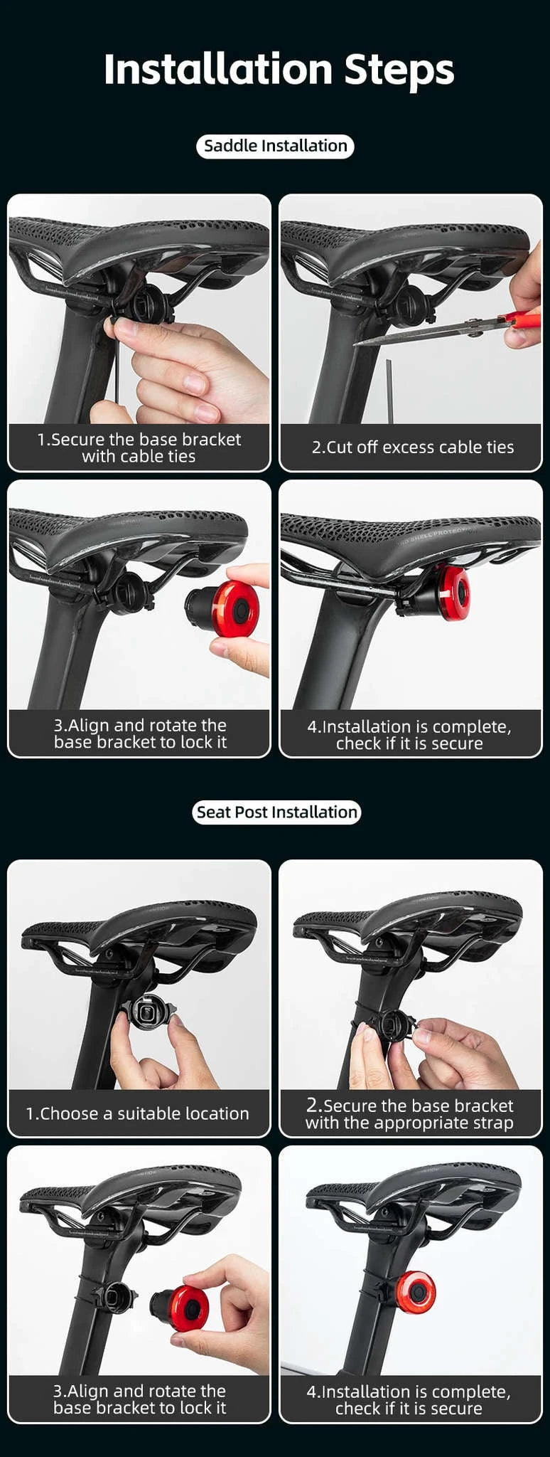 Smart Bike Tail Light with Brake Sensor and USB Rechargeable Waterproof Design-24520007001