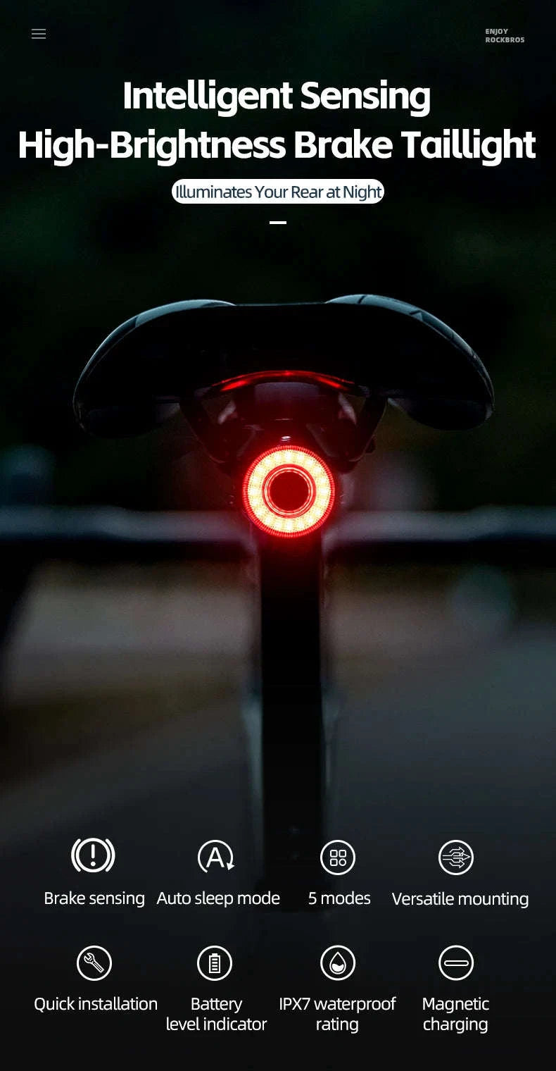 Smart Bike Tail Light with Brake Sensor and USB Rechargeable Waterproof Design-24520007001