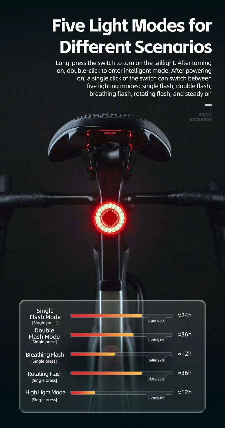 Smart Bike Tail Light with Brake Sensor and USB Rechargeable Waterproof Design-24520007001