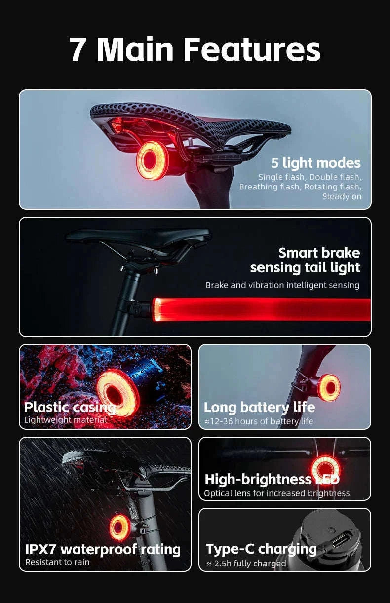 Smart Bike Tail Light with Brake Sensor & IPX7 Waterproof-24520007001