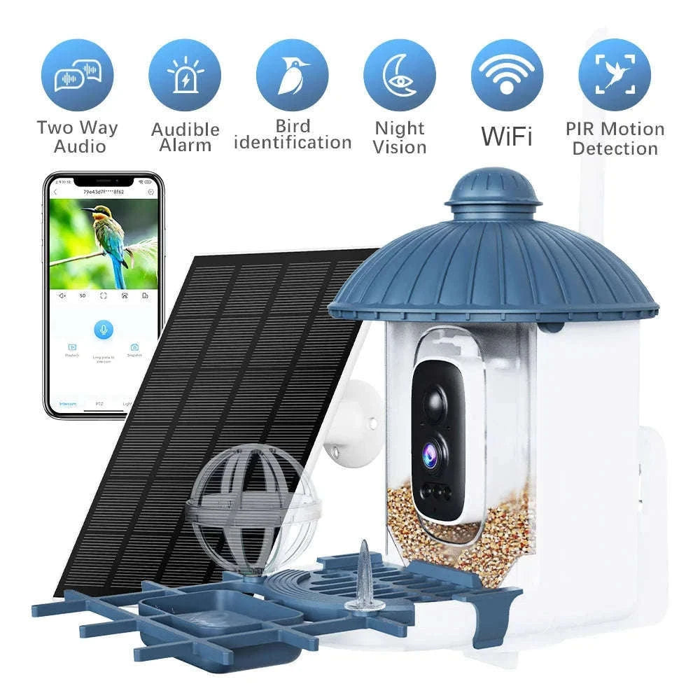 Smart Bird Feeder Camera with Solar Power, 4MP HD WiFi-128G SD Card