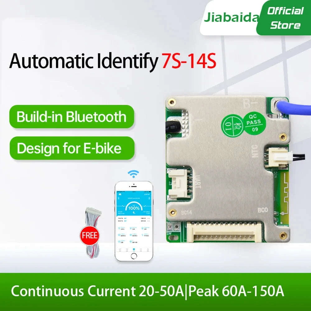 Smart BMS 7S–14S 24V 36V 48V Battery Management System with Bluetooth-3.7V NMC 20A / Build-in BT / China Mainland