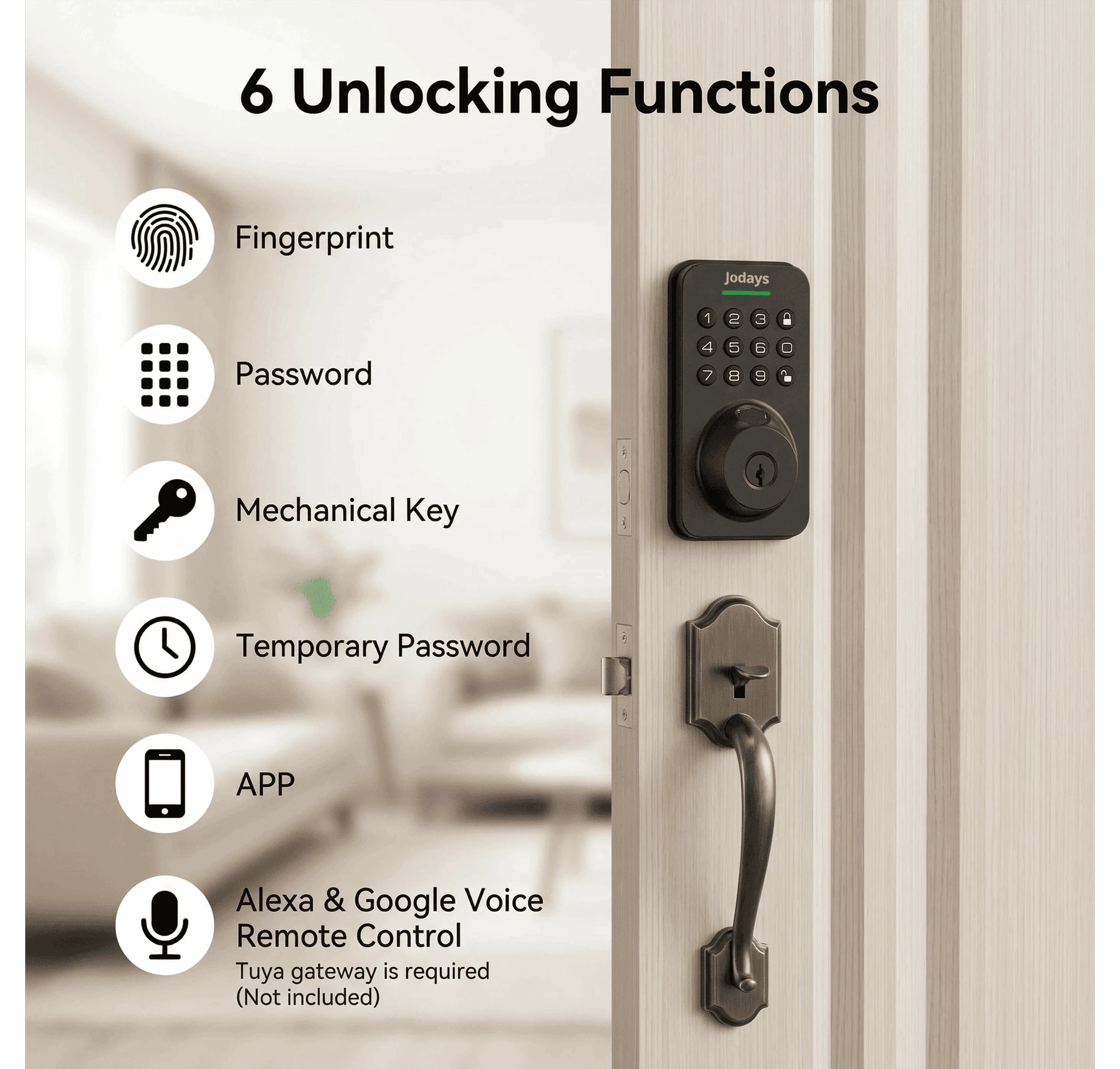 Smart Deadbolt Lock with Fingerprint and Keypad-black / United States