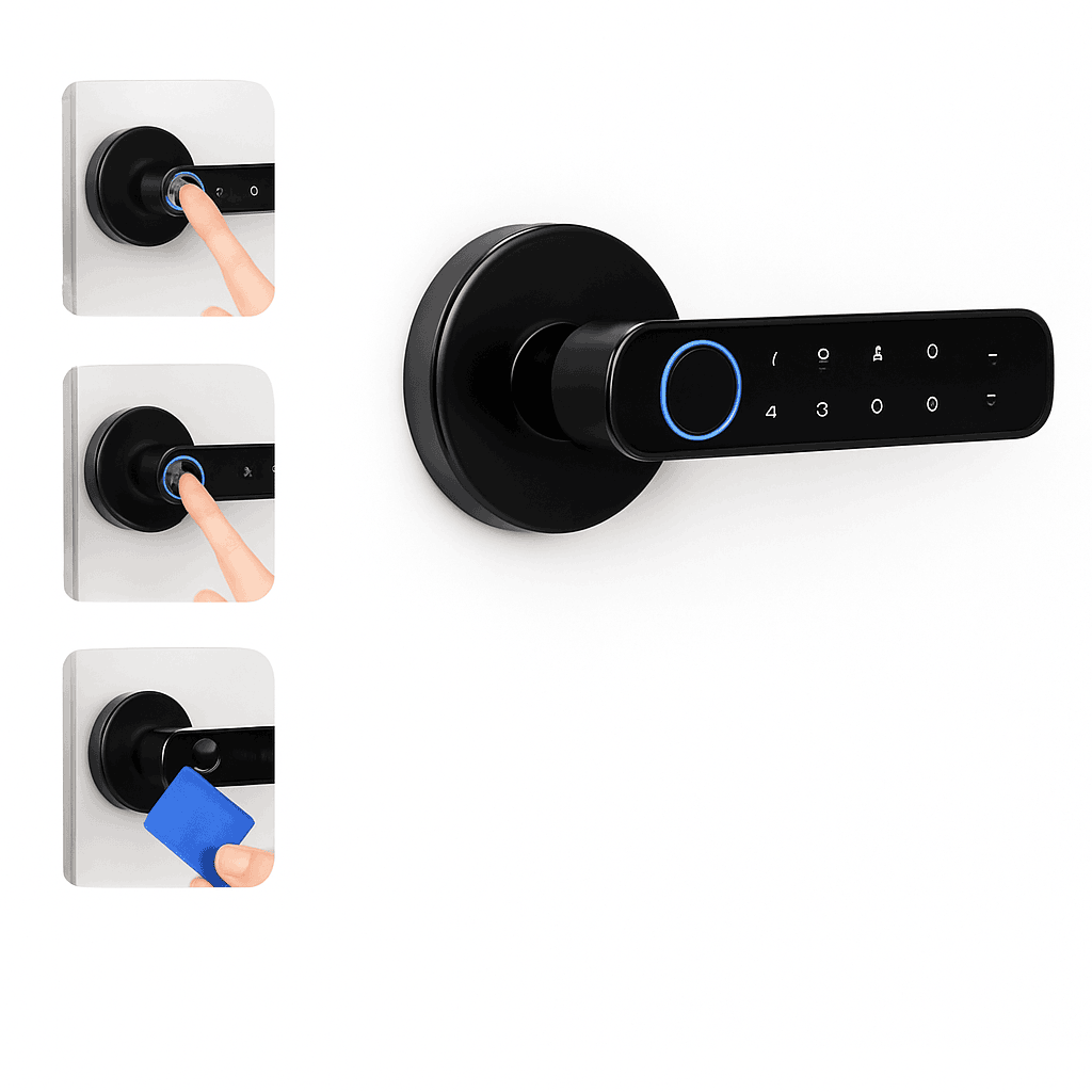 Smart Door Handle Lock with Fingerprint, Password, IC Card and Key Unlock-black / United States