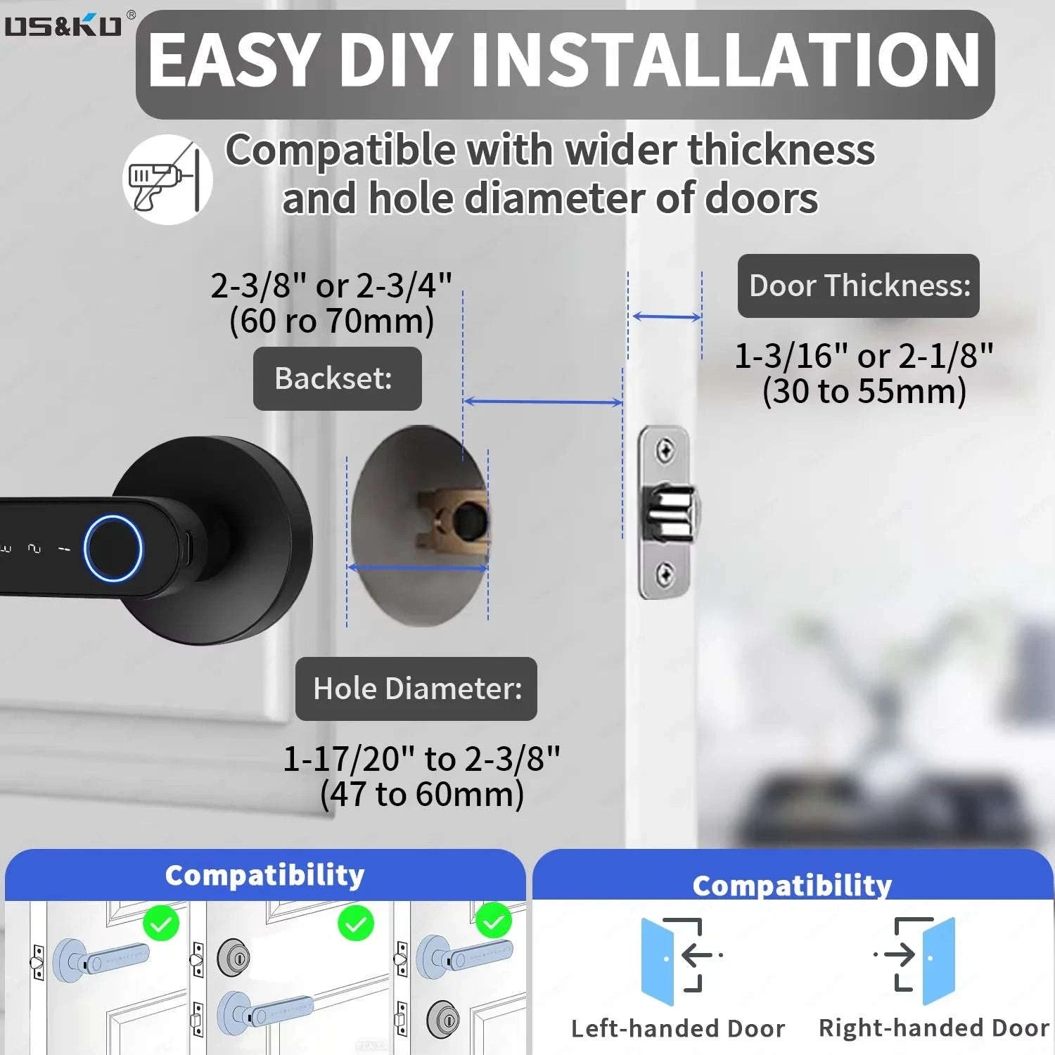 Smart Door Lock 5-in-1 Keyless Entry Fingerprint Lock-black / United States