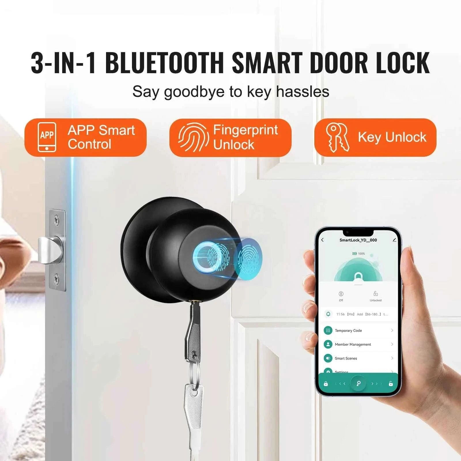 Smart Door Lock with Fingerprint and App Control-35-50mm Door / United States