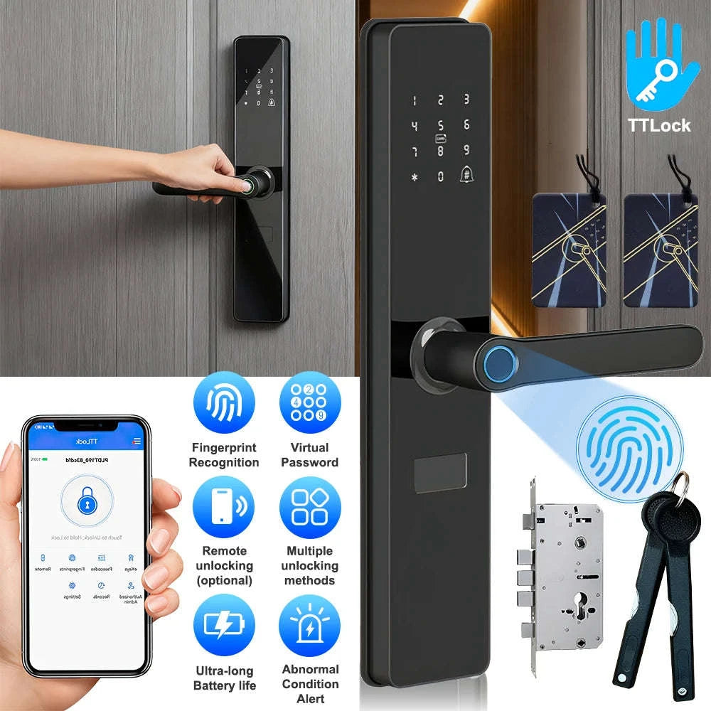 Smart Door Lock with Fingerprint, Password, Card and Remote Access-black / United States