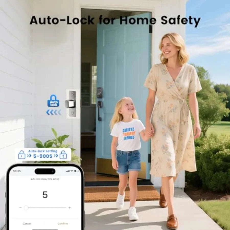 Smart Door Lock with Handle and Built-In WiFi-United States / Gray