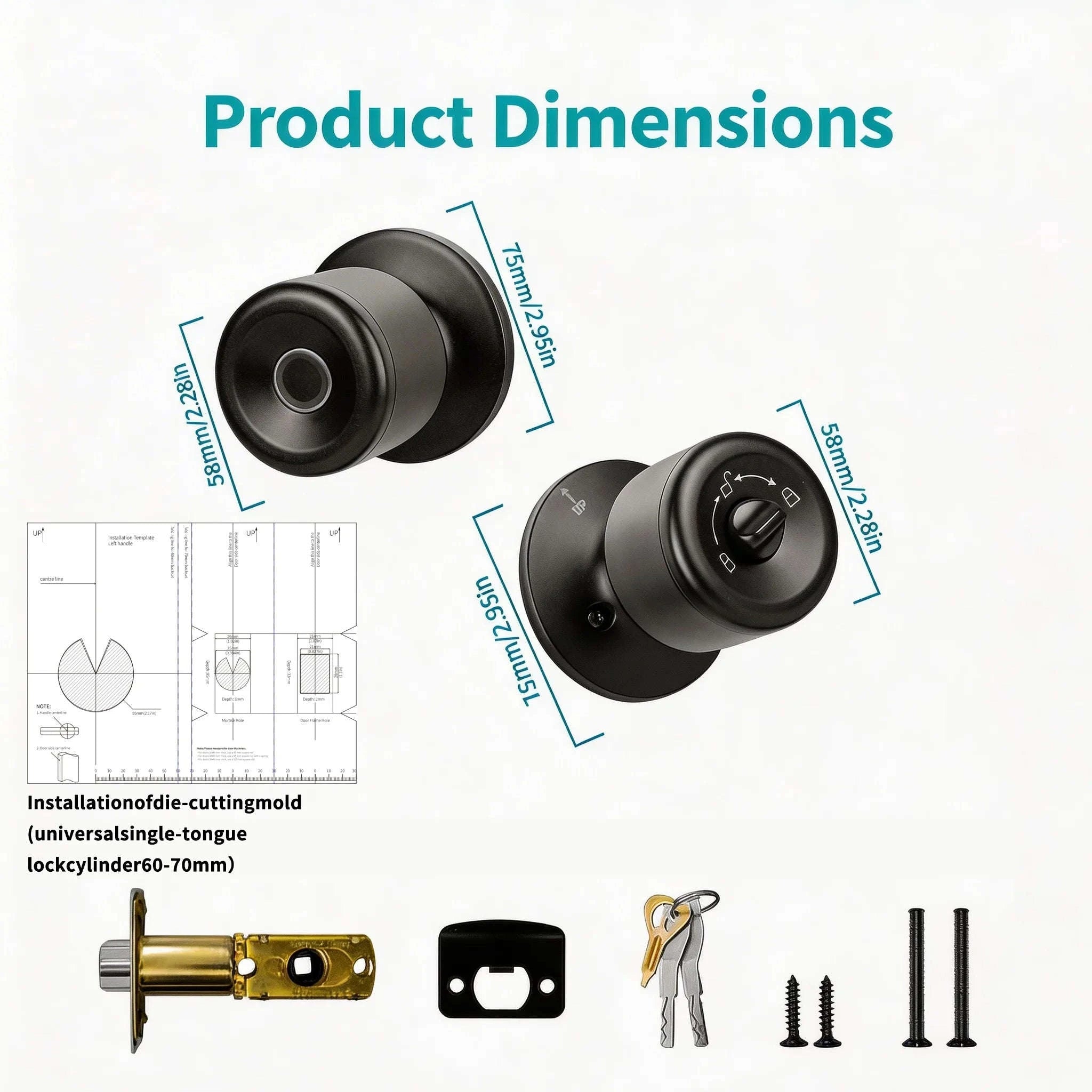 Smart Fingerprint Door Knob Lock with App Control-03BK / United States